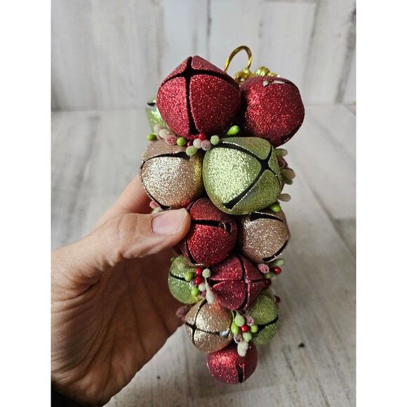 Large bell glitter red green sparkle unique decor ornament Xmas tree - Picture 2 of 7
